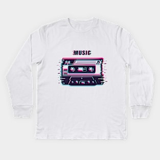 Music cassette glitch Kids Long Sleeve T-Shirt